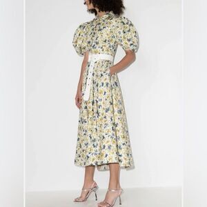 ANOUKI Floral Print Puff Sleeve Midi Dress Prairie Cottagecore Size Small